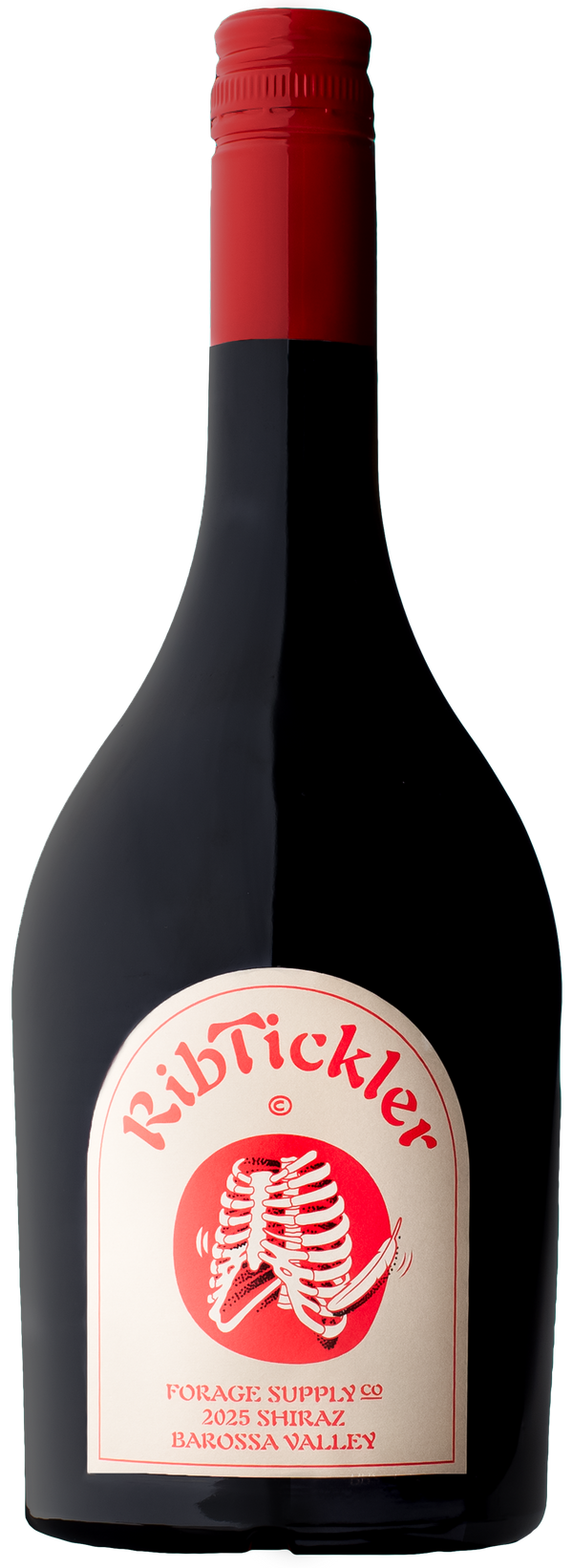 Bottle of Forage Supply Co 2025 Rib Tickler Shiraz, a bold Barossa red wine featuring the distinctive Rib Tickler label design.